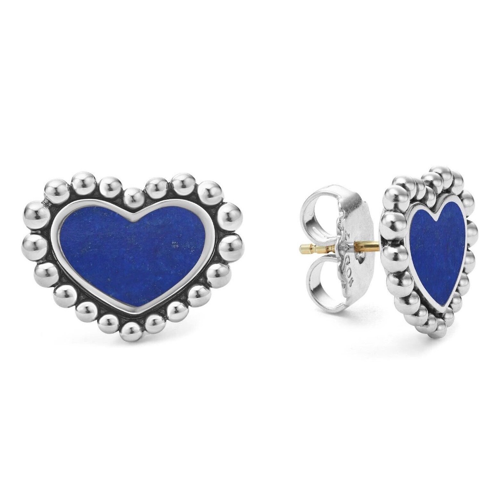 Lagos Maya Lapis Heart Stud Earrings In Sterling Silver